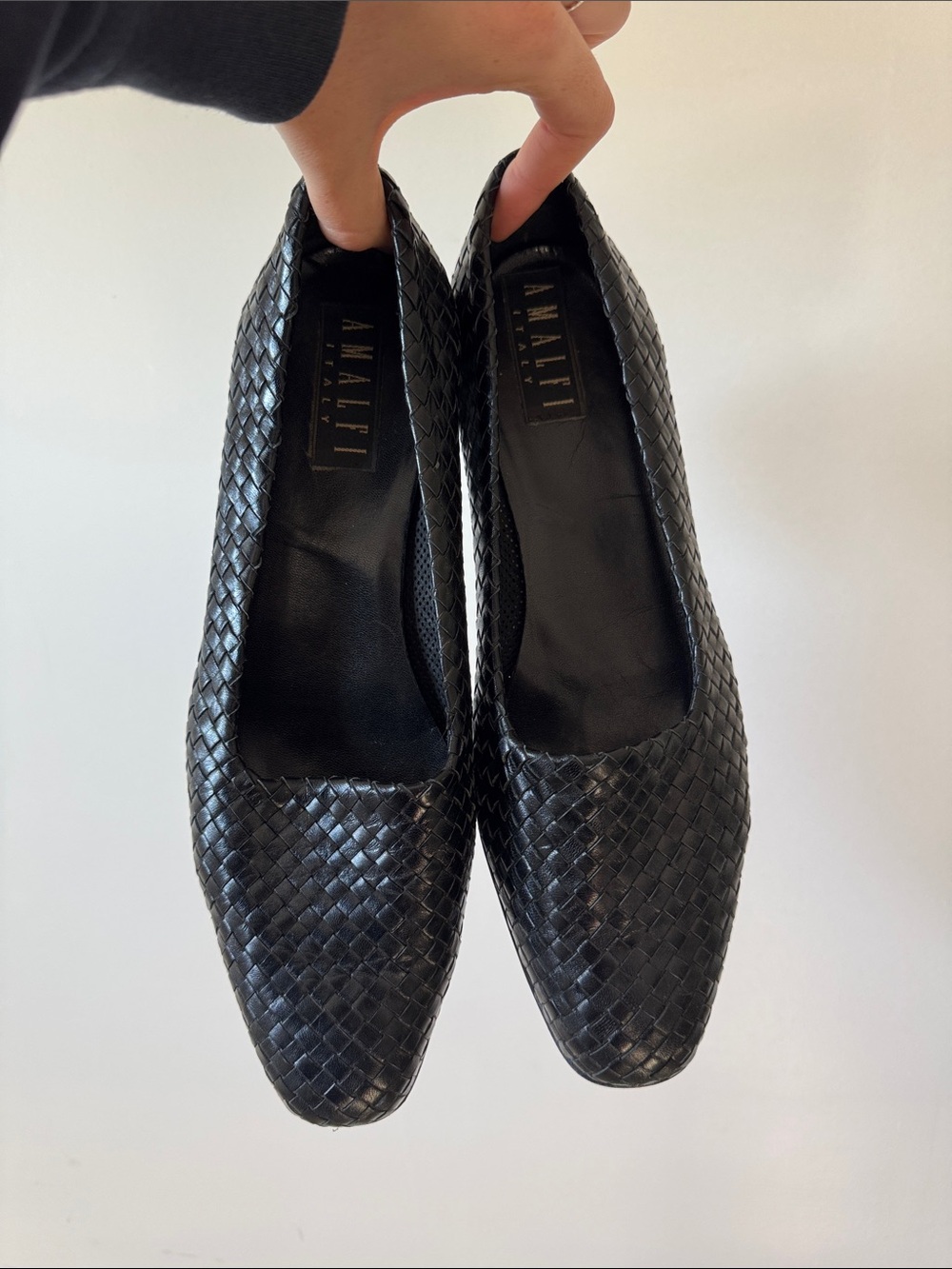 Woven Black Leather Flats